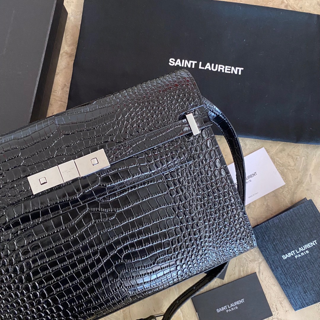 579271 MANHATTAN SHOULDER BAG IN CROCODILE-EMBOSSED SHINY LEATHER, Yves Saint Laurent YSL