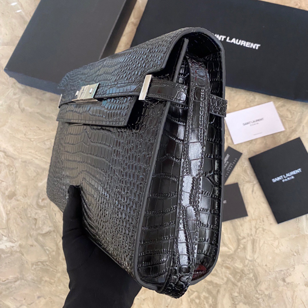 579271 MANHATTAN SHOULDER BAG IN CROCODILE-EMBOSSED SHINY LEATHER, Yves Saint Laurent YSL
