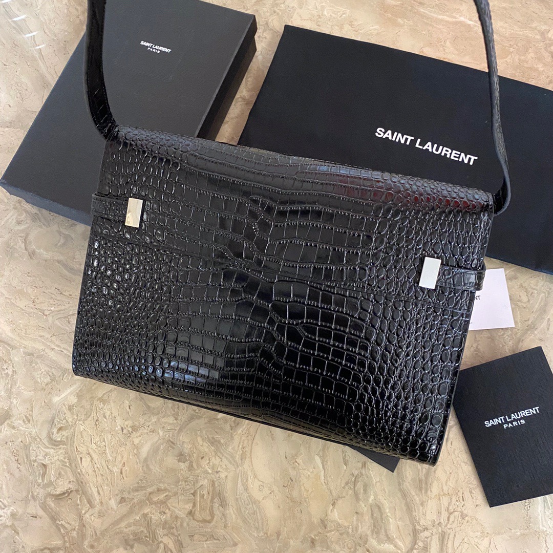 579271 MANHATTAN SHOULDER BAG IN CROCODILE-EMBOSSED SHINY LEATHER, Yves Saint Laurent YSL