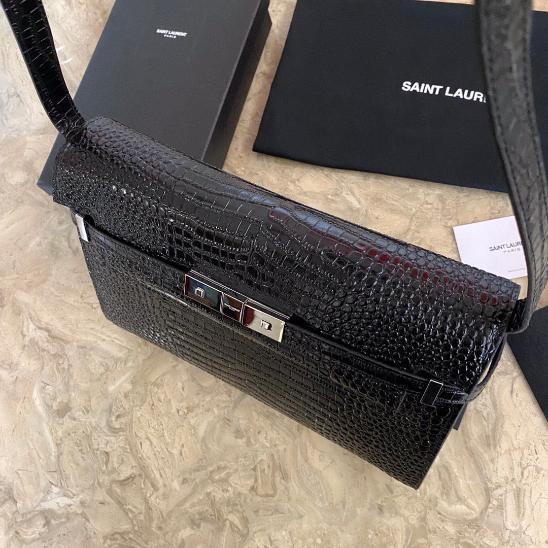 579271 MANHATTAN SHOULDER BAG IN CROCODILE-EMBOSSED SHINY LEATHER, Yves Saint Laurent YSL