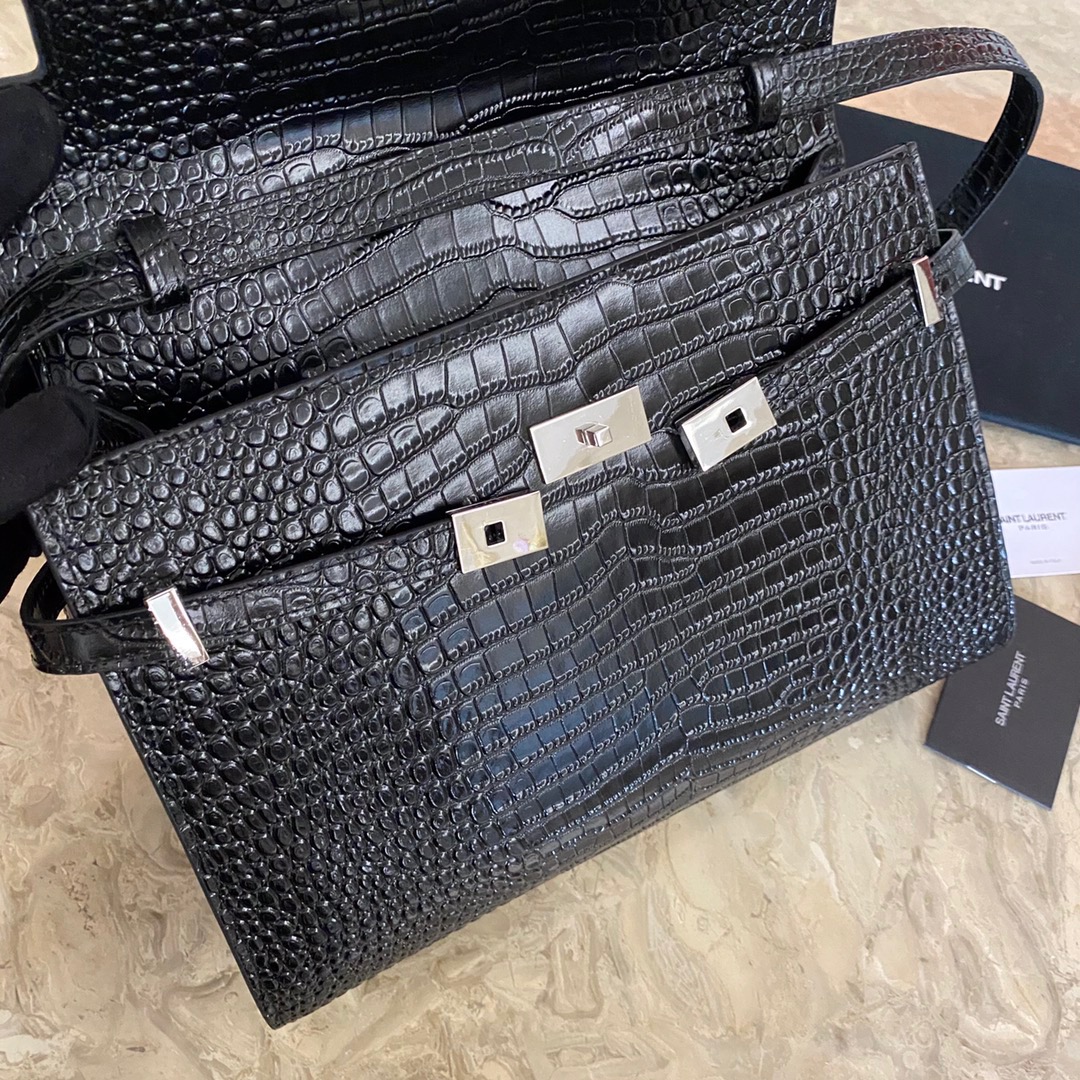 579271 MANHATTAN SHOULDER BAG IN CROCODILE-EMBOSSED SHINY LEATHER, Yves Saint Laurent YSL