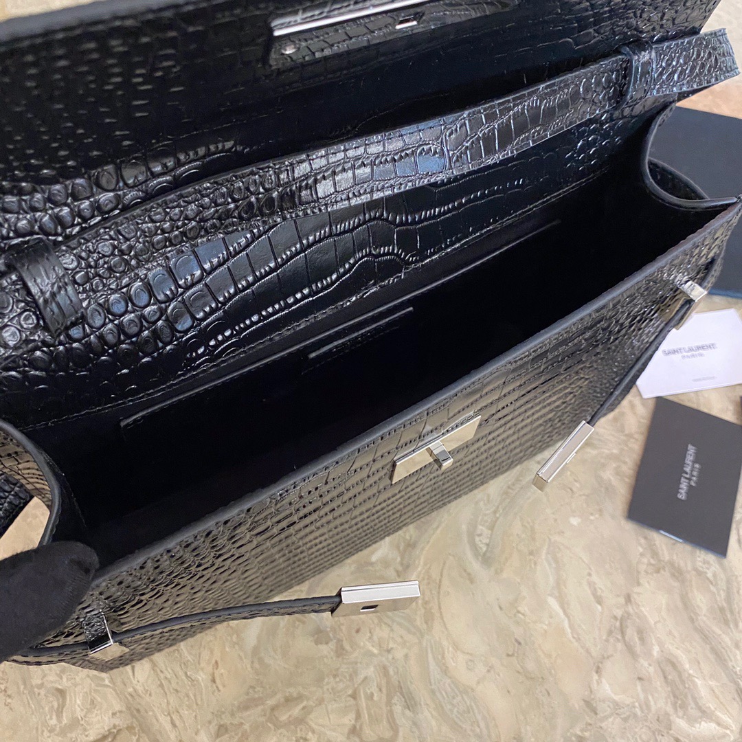 579271 MANHATTAN SHOULDER BAG IN CROCODILE-EMBOSSED SHINY LEATHER, Yves Saint Laurent YSL