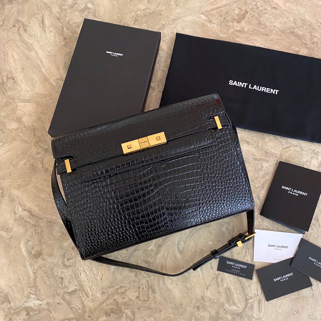 579271 MANHATTAN SHOULDER BAG IN CROCODILE-EMBOSSED SHINY LEATHER, Yves Saint Laurent YSL