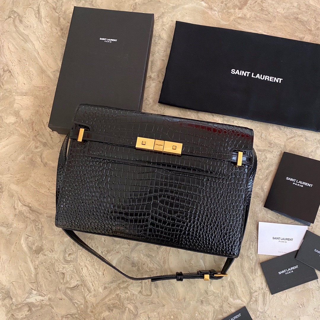 579271 MANHATTAN SHOULDER BAG IN CROCODILE-EMBOSSED SHINY LEATHER, Yves Saint Laurent YSL