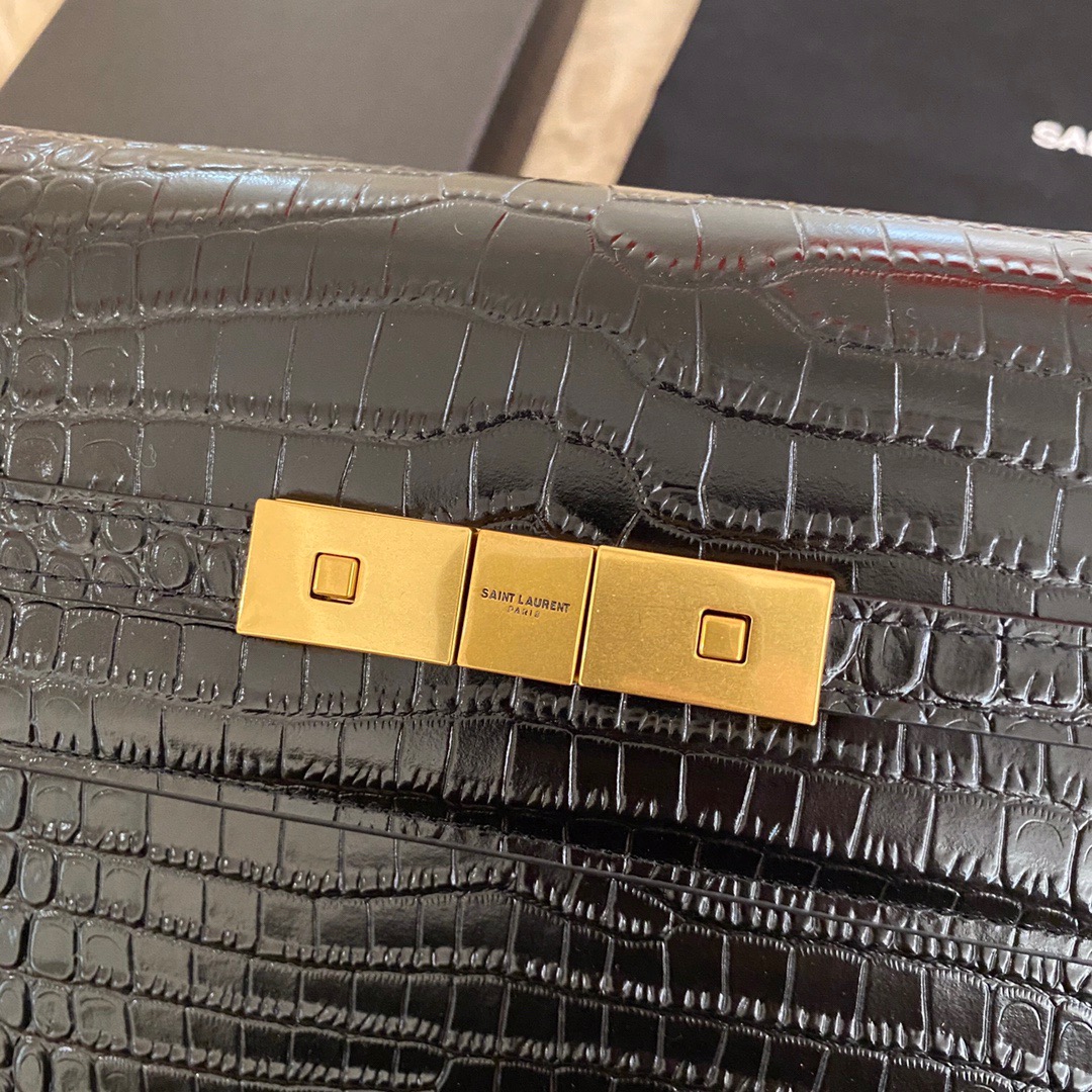 579271 MANHATTAN SHOULDER BAG IN CROCODILE-EMBOSSED SHINY LEATHER, Yves Saint Laurent YSL
