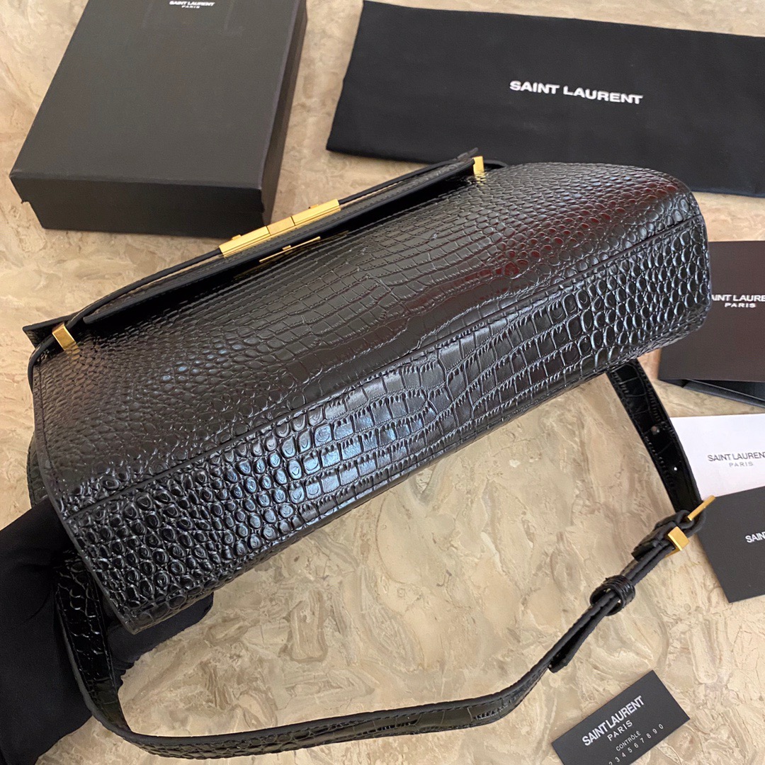 579271 MANHATTAN SHOULDER BAG IN CROCODILE-EMBOSSED SHINY LEATHER, Yves Saint Laurent YSL