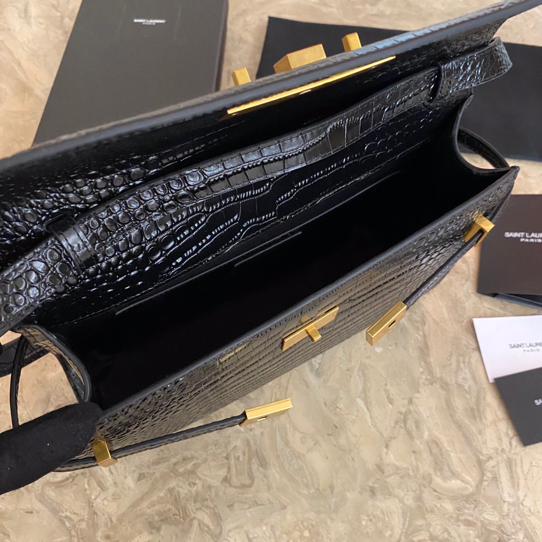 579271 MANHATTAN SHOULDER BAG IN CROCODILE-EMBOSSED SHINY LEATHER, Yves Saint Laurent YSL