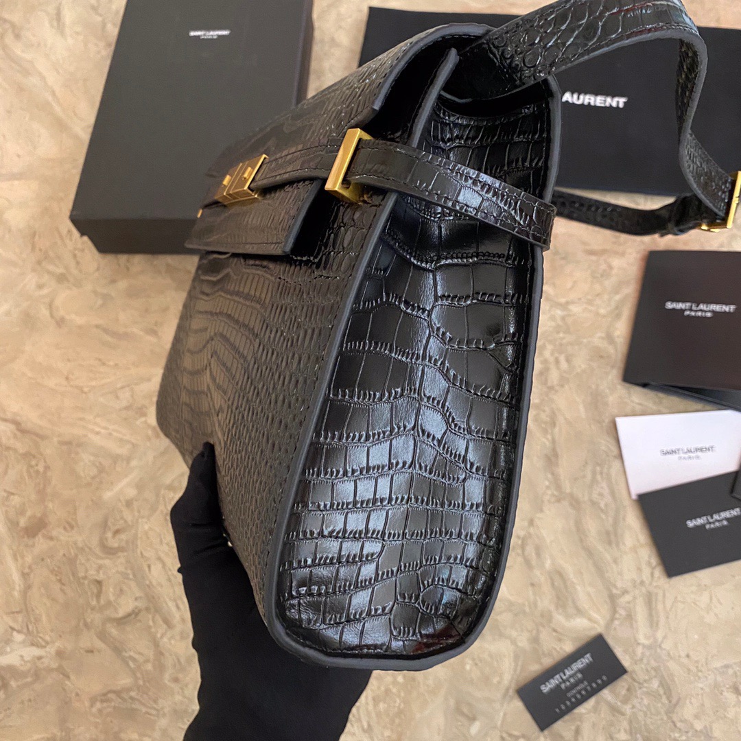 579271 MANHATTAN SHOULDER BAG IN CROCODILE-EMBOSSED SHINY LEATHER, Yves Saint Laurent YSL
