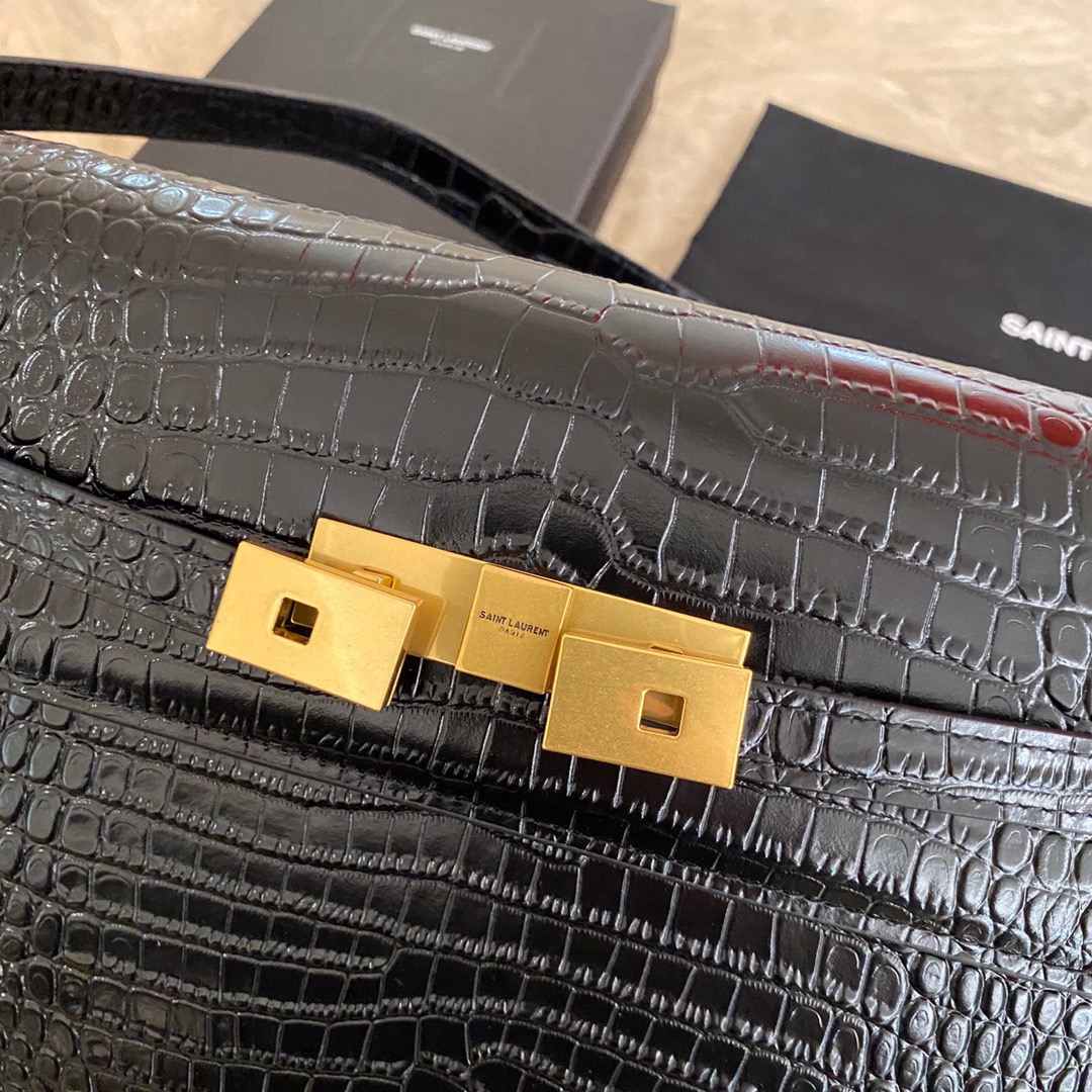 579271 MANHATTAN SHOULDER BAG IN CROCODILE-EMBOSSED SHINY LEATHER, Yves Saint Laurent YSL