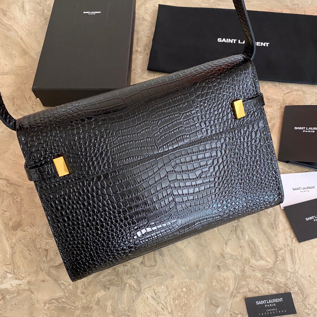 579271 MANHATTAN SHOULDER BAG IN CROCODILE-EMBOSSED SHINY LEATHER, Yves Saint Laurent YSL