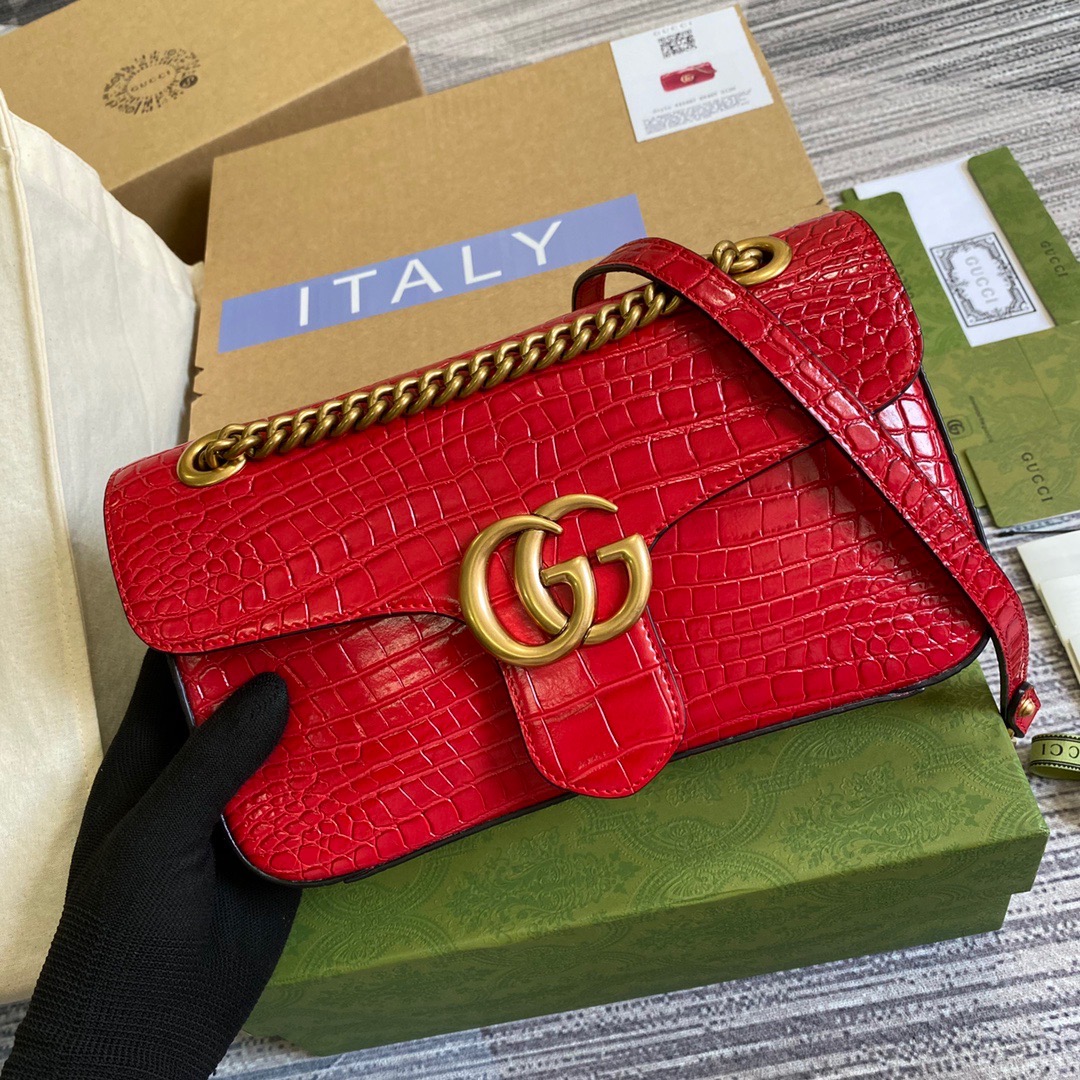 443497 GG Marmont crocodile small shoulder bag, Gucci