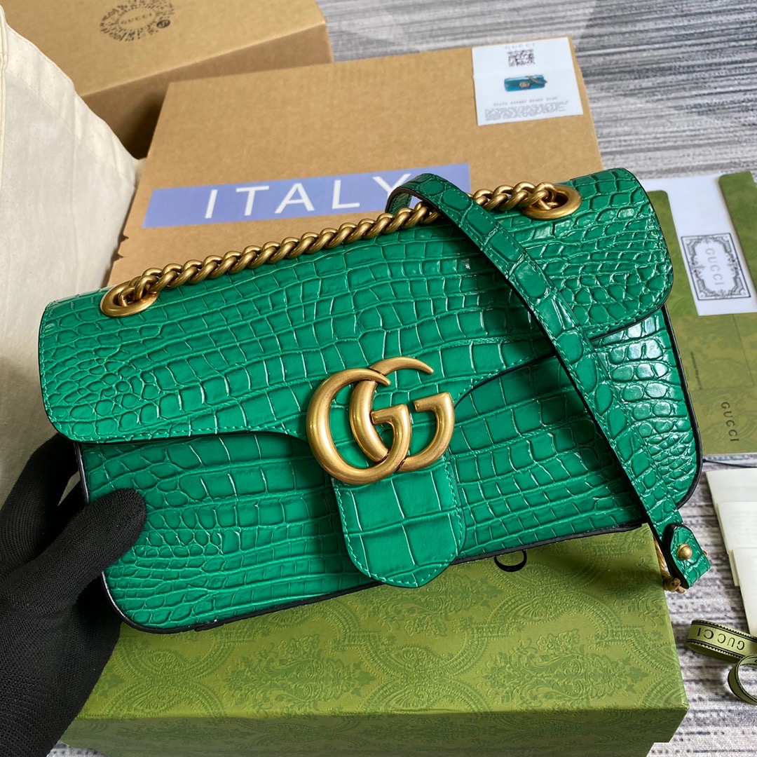 443497 GG Marmont crocodile small shoulder bag, Gucci