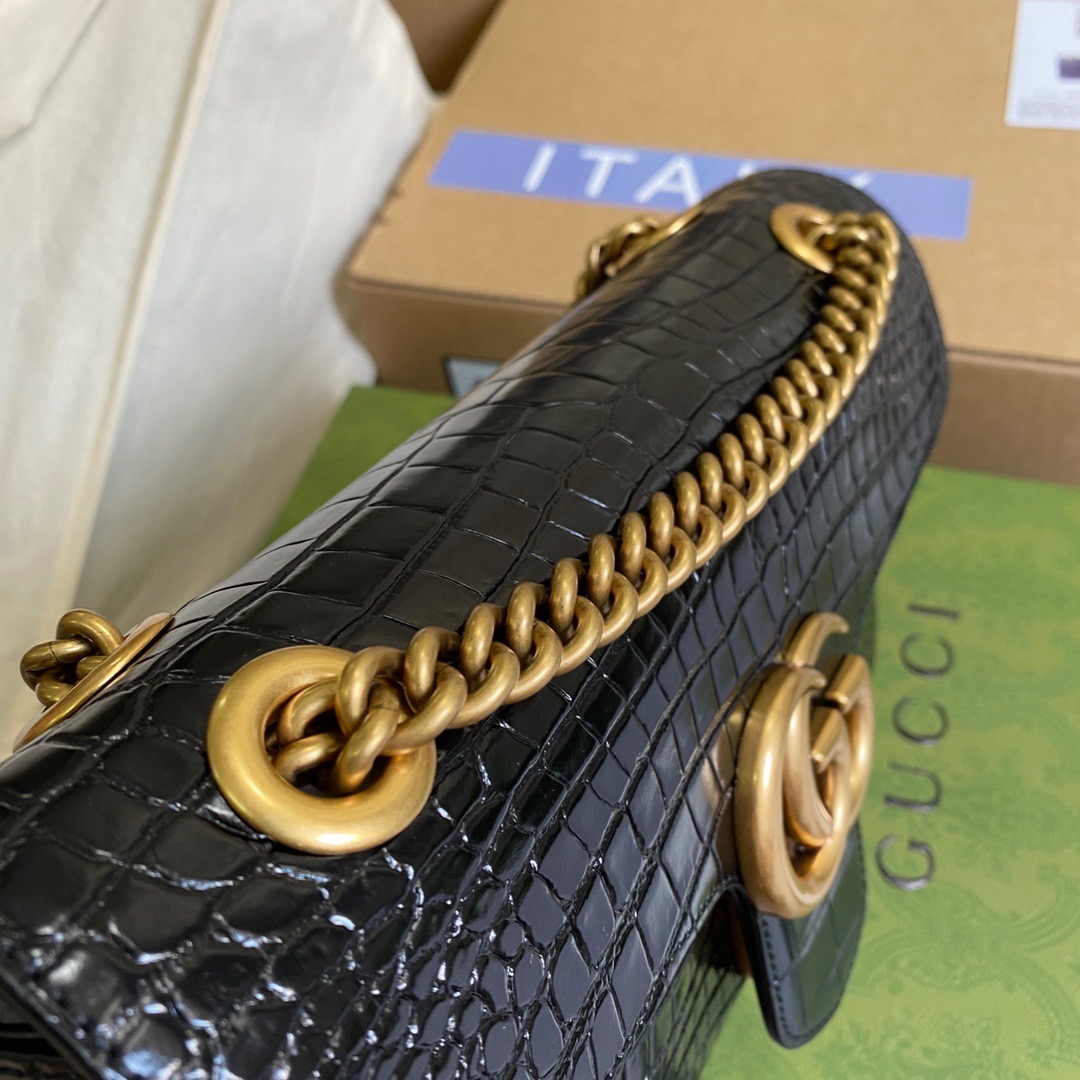 443497 GG Marmont crocodile small shoulder bag, Gucci