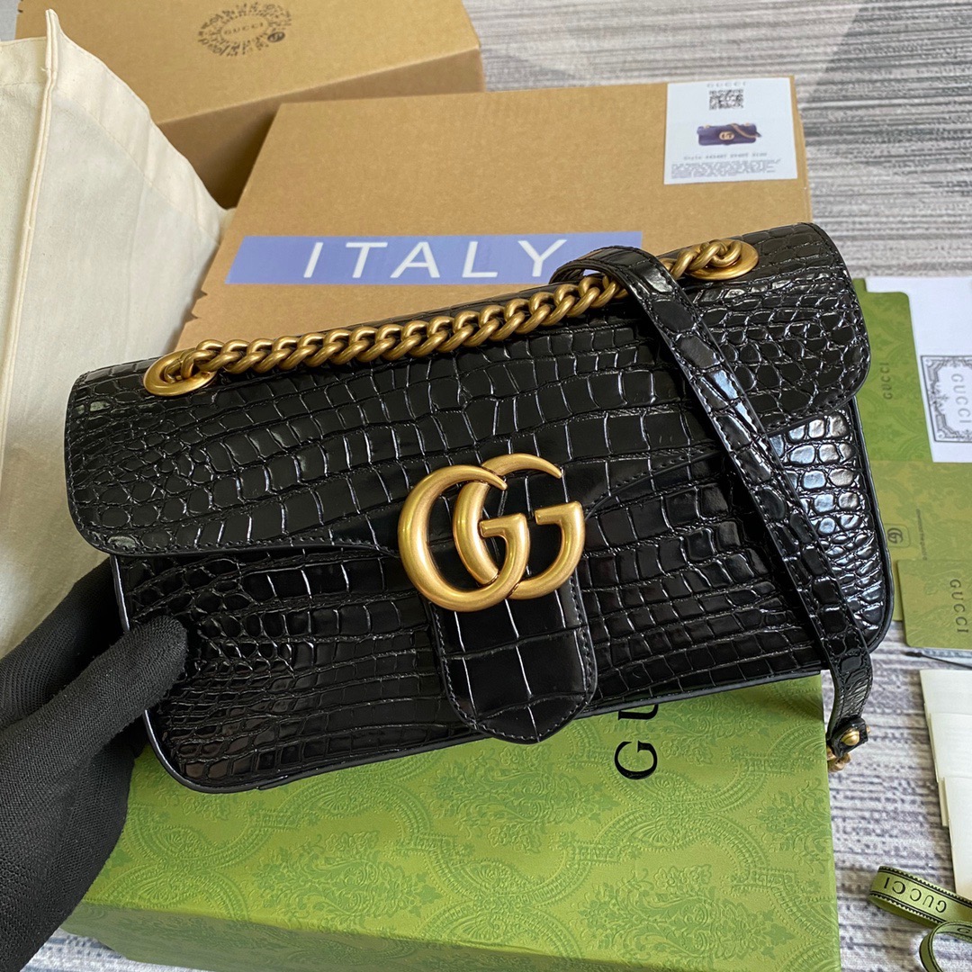 443497 GG Marmont crocodile small shoulder bag, Gucci