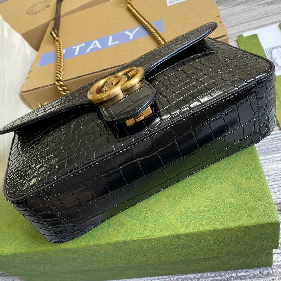 443497 GG Marmont crocodile small shoulder bag, Gucci