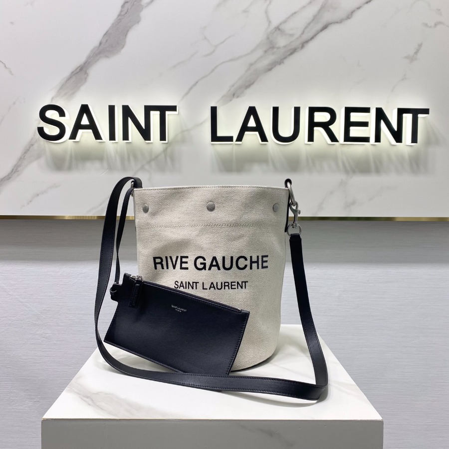 RIVE GAUCHE BUCKET BAG IN LINEN, YSL Saint Laurent