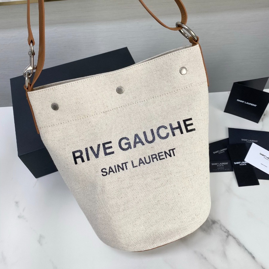 RIVE GAUCHE BUCKET BAG IN LINEN, YSL Saint Laurent