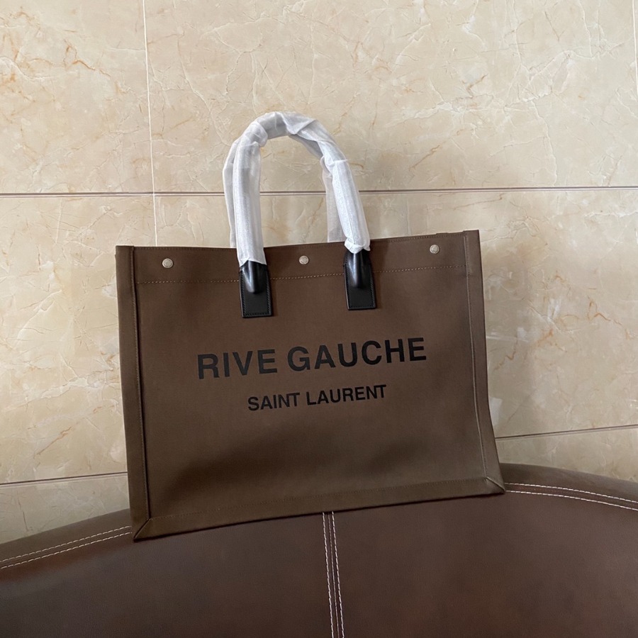 499290 RIVE GAUCHE TOTE BAG IN LINEN AND LEATHER, YSL Saint Laurent