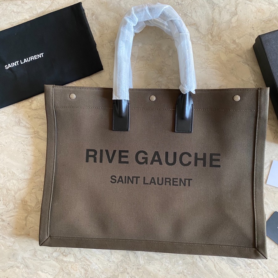 499290 RIVE GAUCHE TOTE BAG IN LINEN AND LEATHER, YSL Saint Laurent