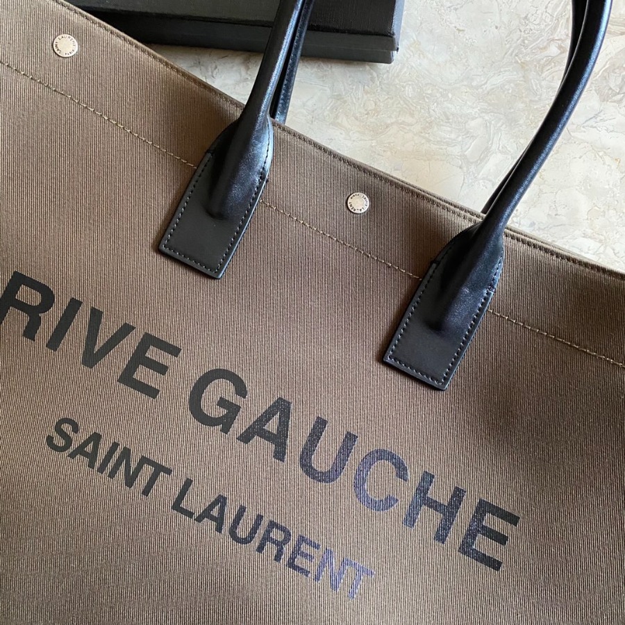 499290 RIVE GAUCHE TOTE BAG IN LINEN AND LEATHER, YSL Saint Laurent