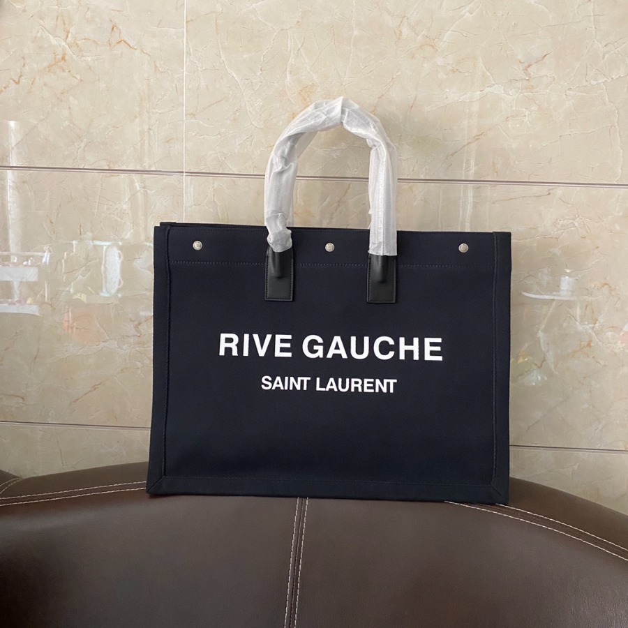 499290 RIVE GAUCHE TOTE BAG IN LINEN AND LEATHER, YSL Saint Laurent