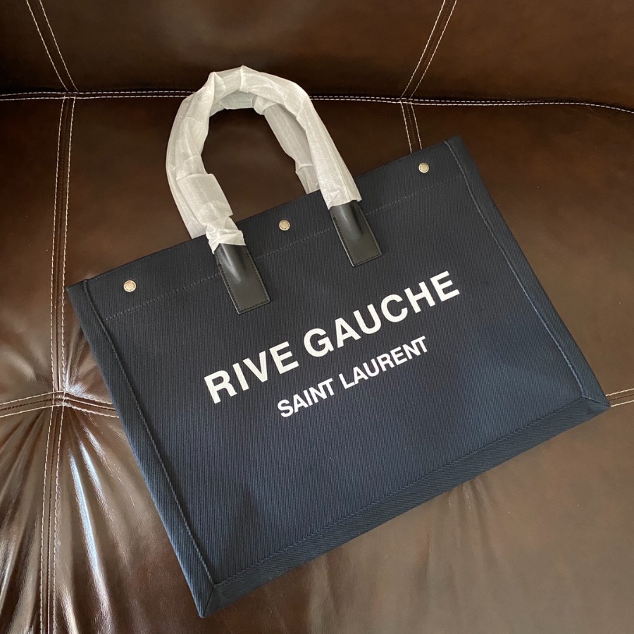 499290 RIVE GAUCHE TOTE BAG IN LINEN AND LEATHER, YSL Saint Laurent