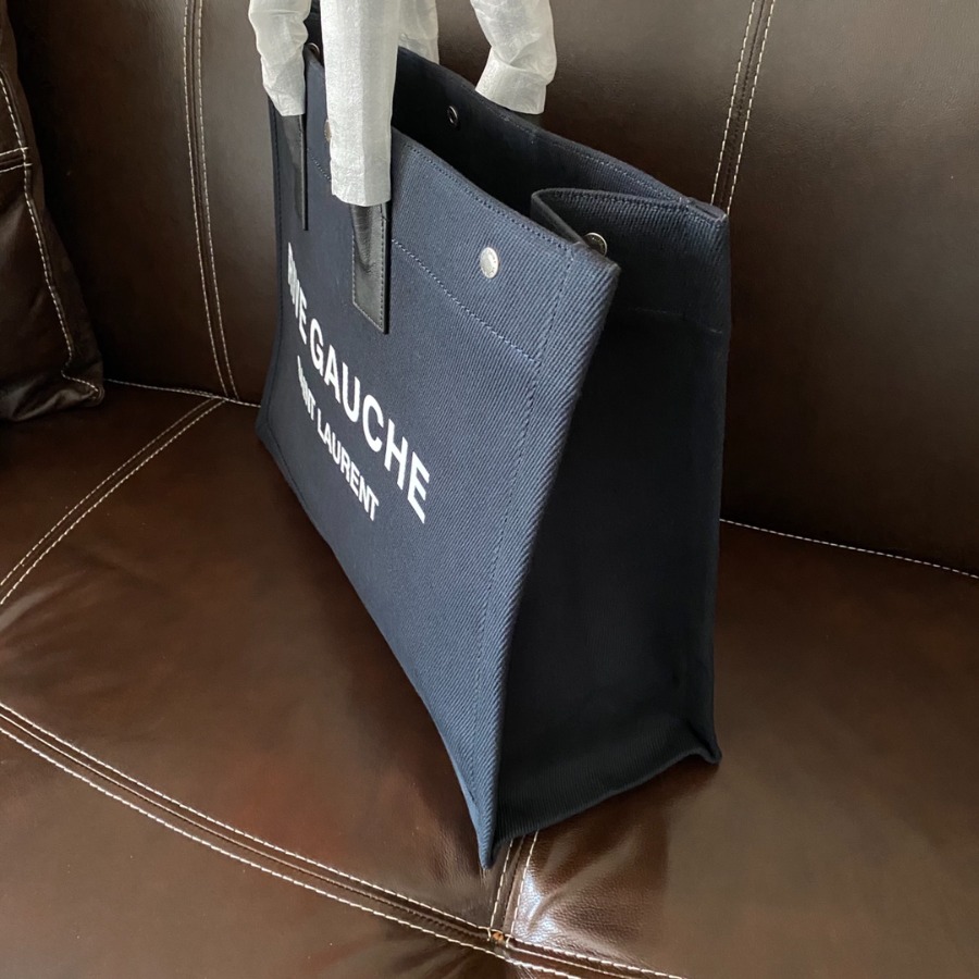 499290 RIVE GAUCHE TOTE BAG IN LINEN AND LEATHER, YSL Saint Laurent