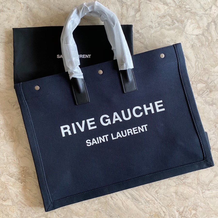 499290 RIVE GAUCHE TOTE BAG IN LINEN AND LEATHER, YSL Saint Laurent