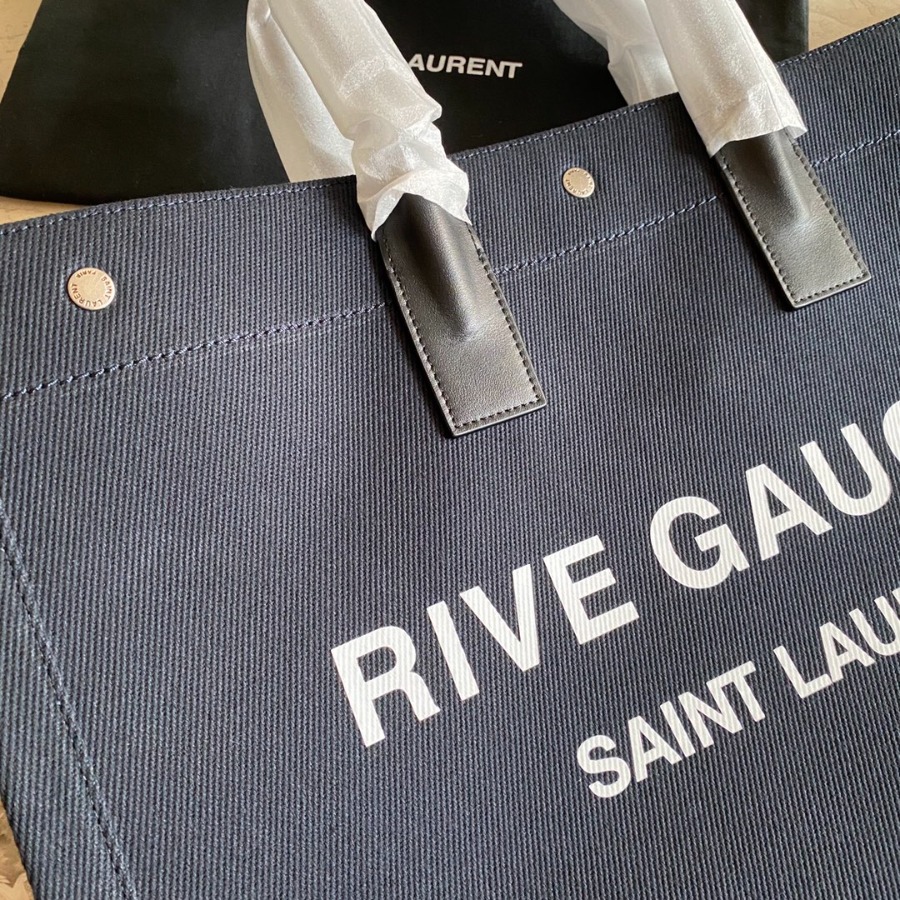 499290 RIVE GAUCHE TOTE BAG IN LINEN AND LEATHER, YSL Saint Laurent