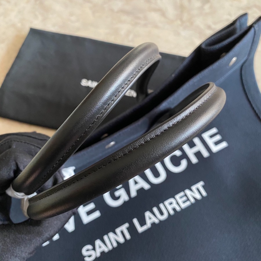 499290 RIVE GAUCHE TOTE BAG IN LINEN AND LEATHER, YSL Saint Laurent