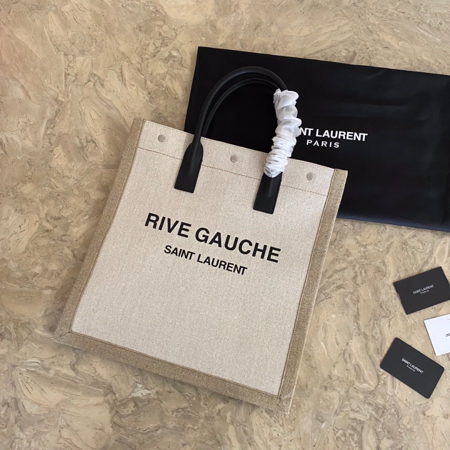 RIVE GAUCHE N/S SHOPPING BAG IN LINEN AND COTTON, YSL Saint Laurent
