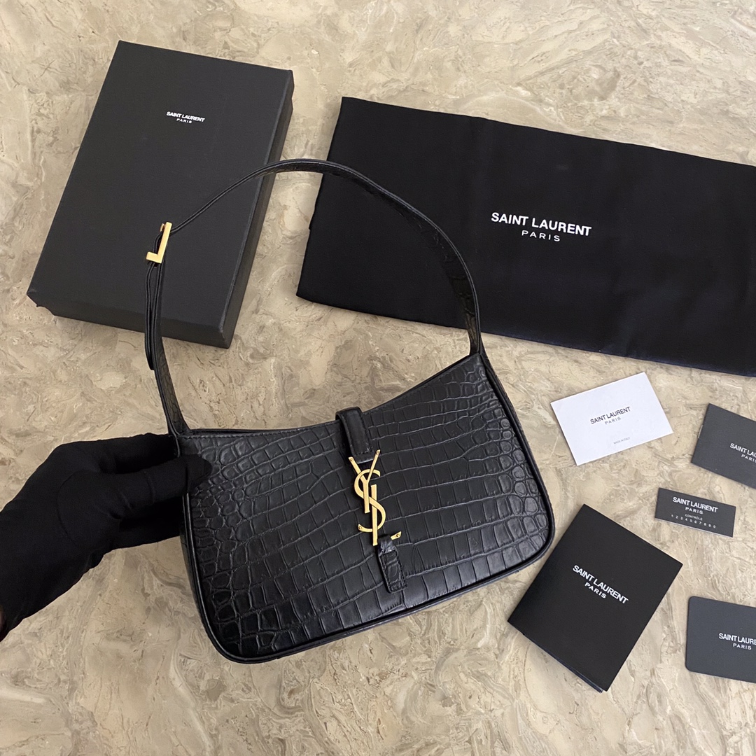 657228 LE 5 À 7 HOBO BAG IN CROCODILE-EMBOSSED SHINY LEATHER, YSL Saint Laurent