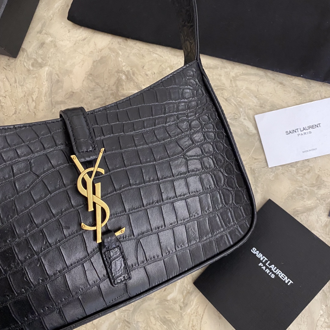 657228 LE 5 À 7 HOBO BAG IN CROCODILE-EMBOSSED SHINY LEATHER, YSL Saint Laurent