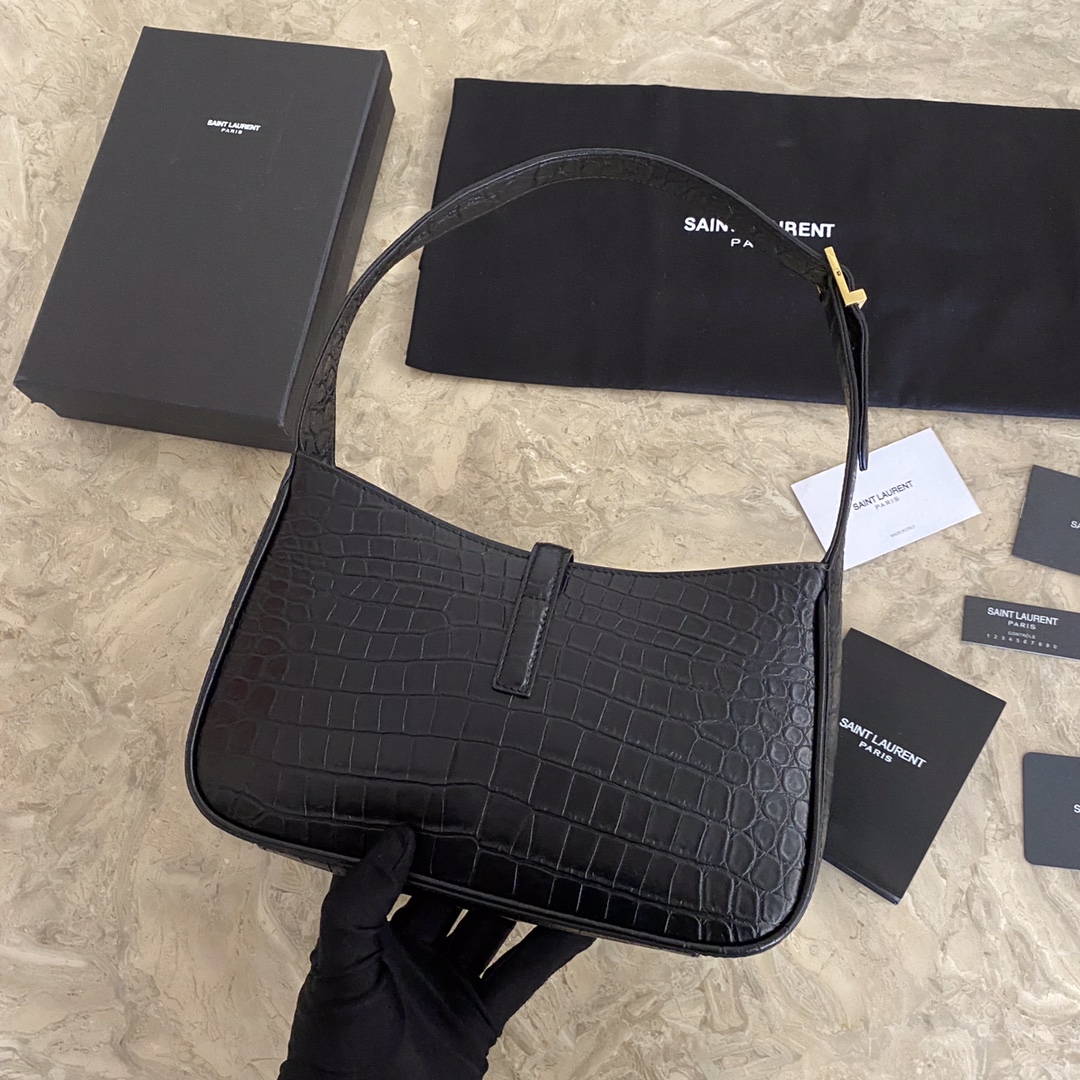 657228 LE 5 À 7 HOBO BAG IN CROCODILE-EMBOSSED SHINY LEATHER, YSL Saint Laurent