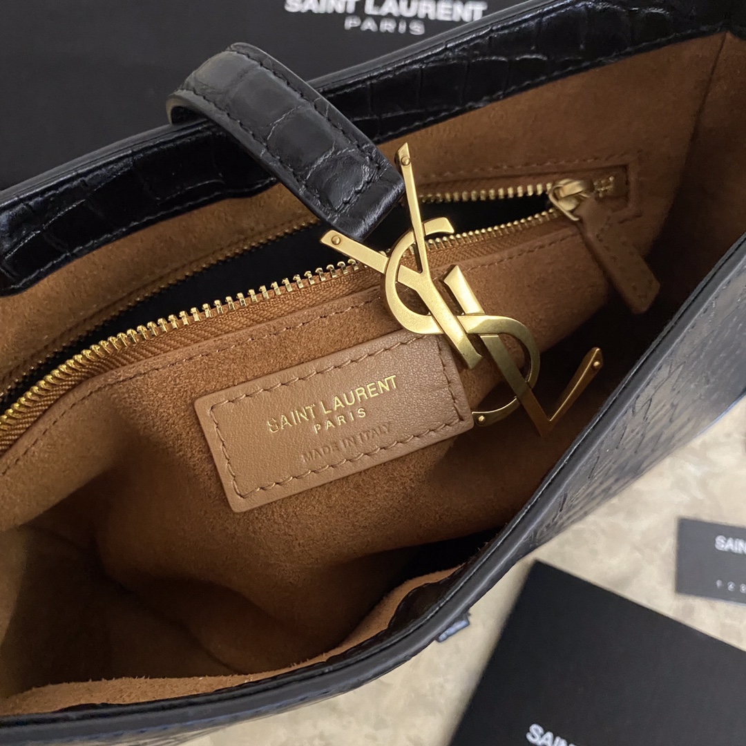 657228 LE 5 À 7 HOBO BAG IN CROCODILE-EMBOSSED SHINY LEATHER, YSL Saint Laurent