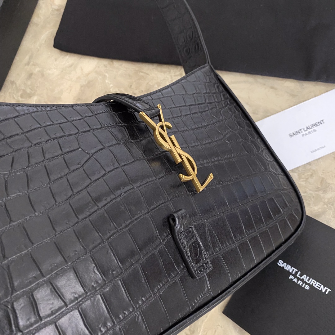 657228 LE 5 À 7 HOBO BAG IN CROCODILE-EMBOSSED SHINY LEATHER, YSL Saint Laurent