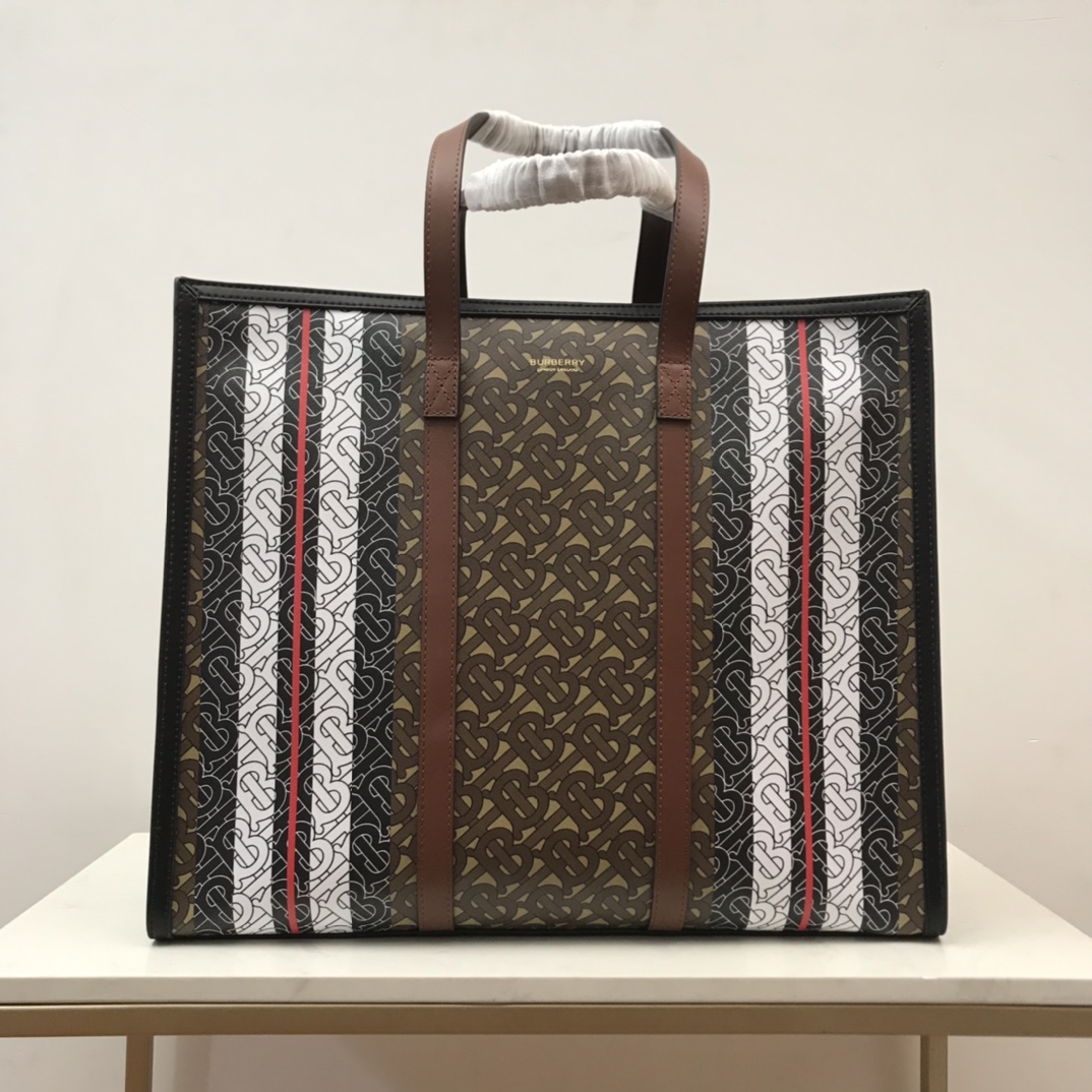 Monogram Stripe E-canvas Tote Bag BURBERRY BAGS