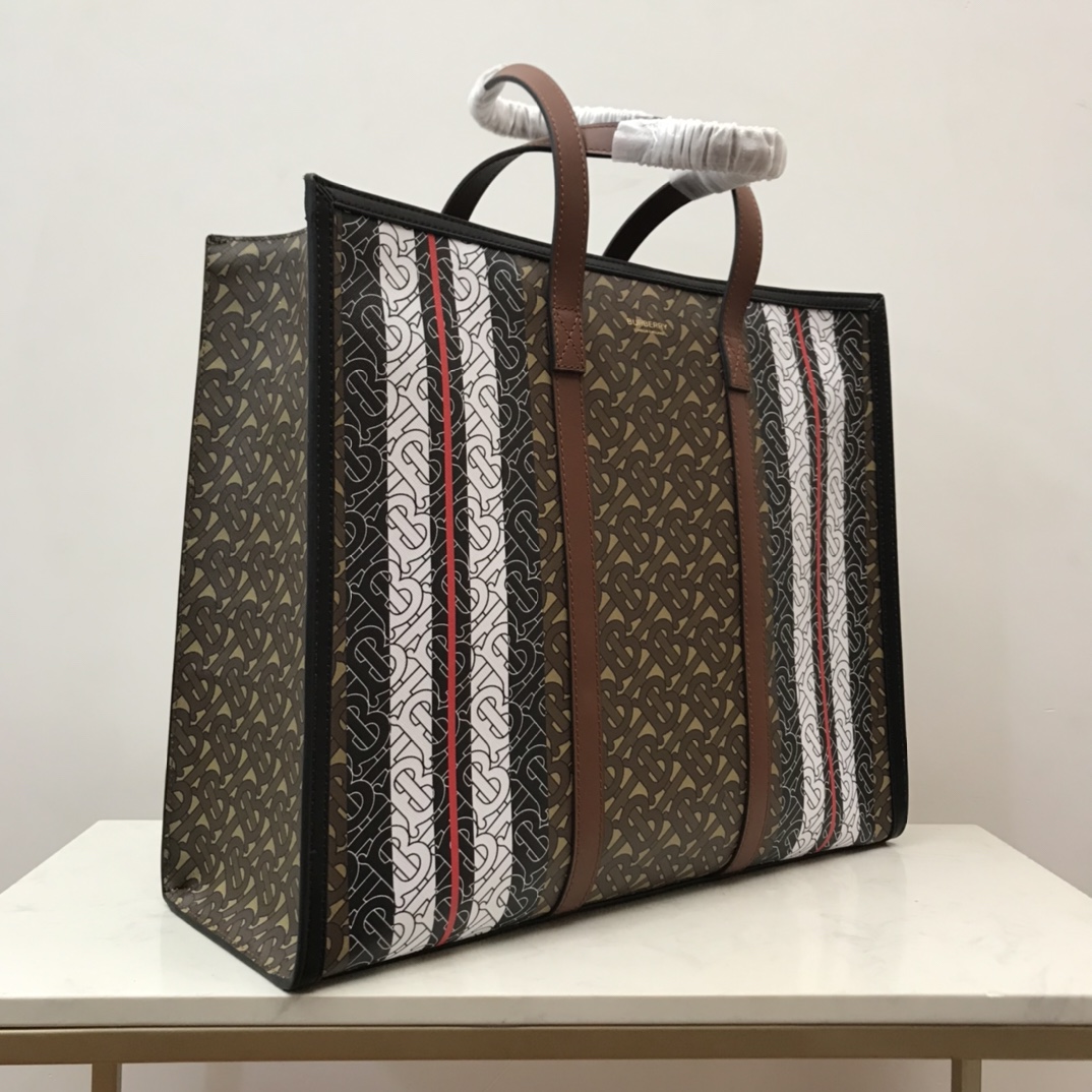 Monogram Stripe E-canvas Tote Bag BURBERRY BAGS