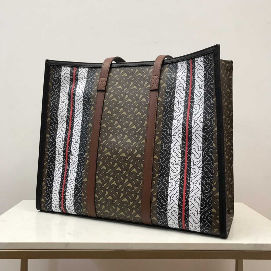 Monogram Stripe E-canvas Tote Bag BURBERRY BAGS
