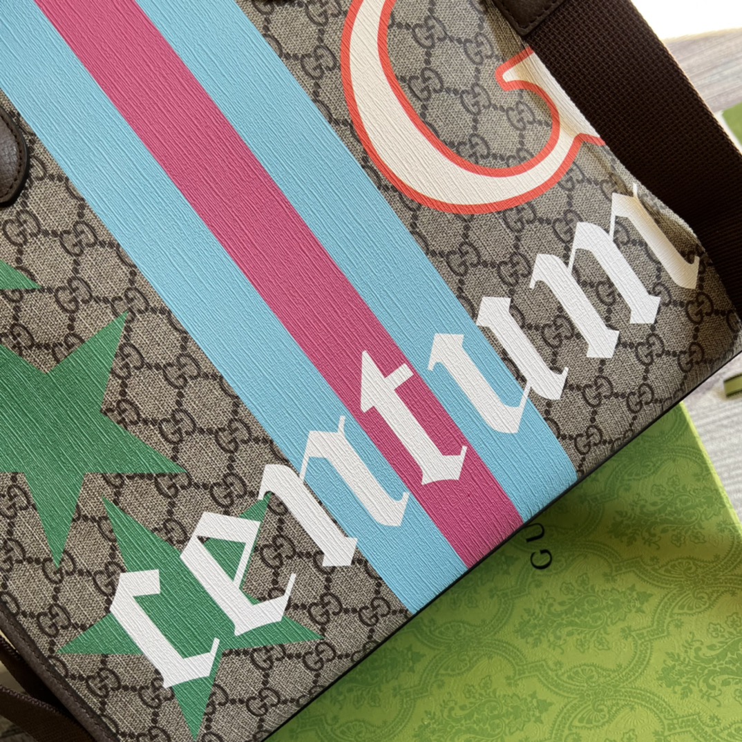 674148 Medium tote with geometric print, gucci Bags for Men