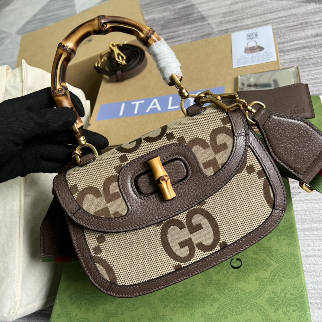 675797 Small jumbo GG bag with bamboo, gucci Top Handle Bags for Women