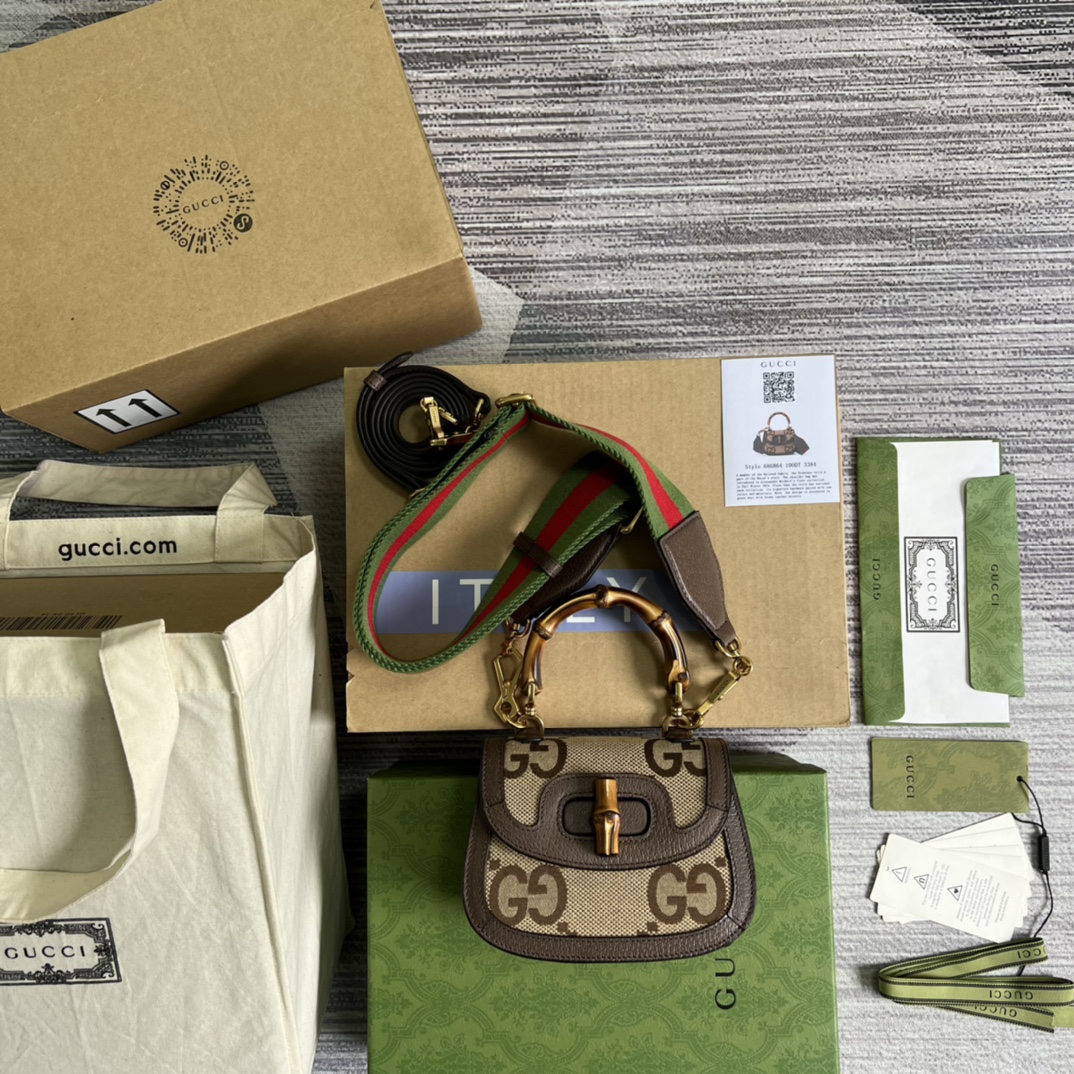 686864 Mini jumbo GG bag with Bamboo, gucci Top Handle Bags for Women