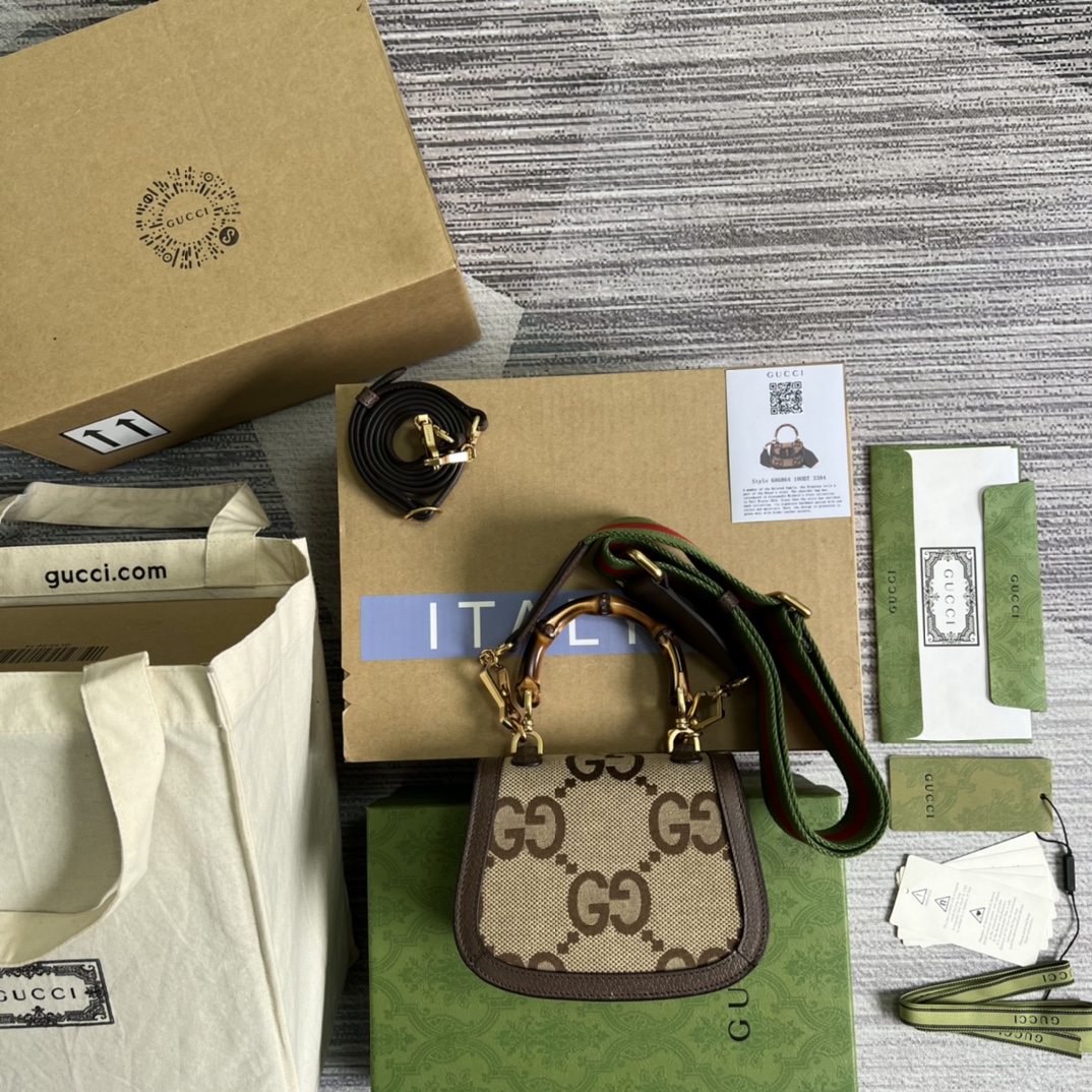 686864 Mini jumbo GG bag with Bamboo, gucci Top Handle Bags for Women