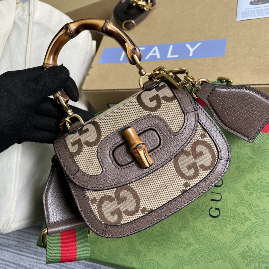686864 Mini jumbo GG bag with Bamboo, gucci Top Handle Bags for Women