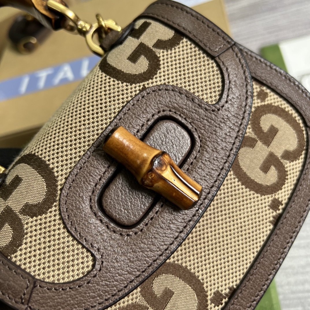 686864 Mini jumbo GG bag with Bamboo, gucci Top Handle Bags for Women
