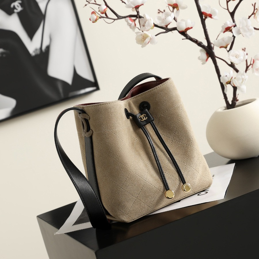 Chanel Bucket Bag Suede Calfskin gold-tone matal