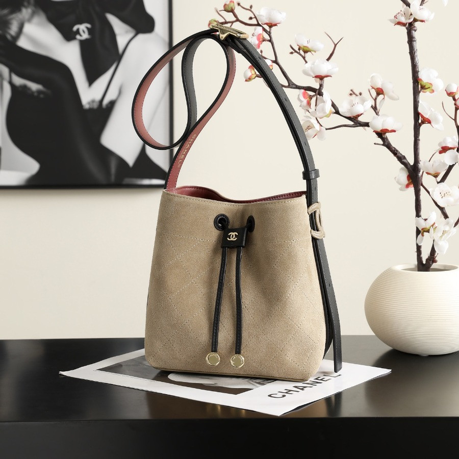 Chanel Bucket Bag Suede Calfskin gold-tone matal