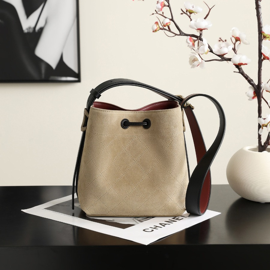 Chanel Bucket Bag Suede Calfskin gold-tone matal