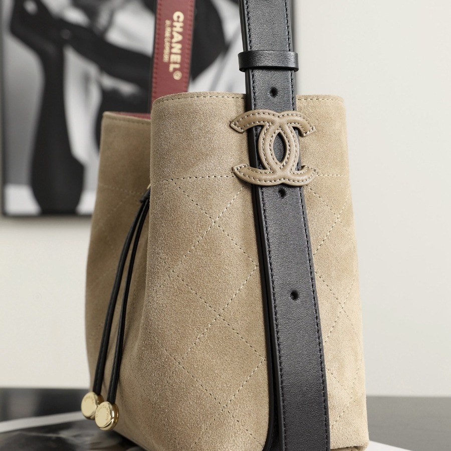 Chanel Bucket Bag Suede Calfskin gold-tone matal