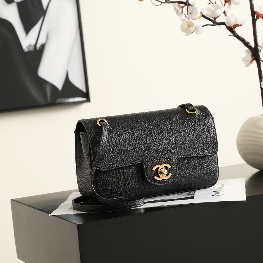 Chanel Maxi Flap Bag soft fufu Grained Calfskin black gold metal  